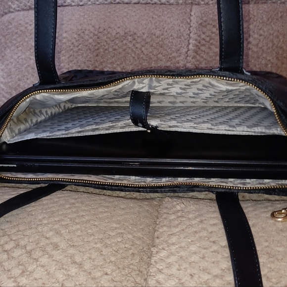 LO & SONS $578 Seville Leather 15 Tote Bag w/ 13" Inner Shell  GRAY Black - Picture 15 of 16